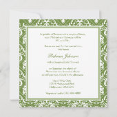 オリーブグリーン&ホワイトダマスクブライダルシャワー 招待状 (裏面)