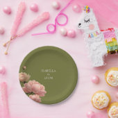 オリーブグリーン＆ローズのウェディング ペーパープレート (パーティー)