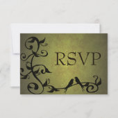 オリーブグリーン ヴィンテージ ヴァイン RSVP カード (正面)