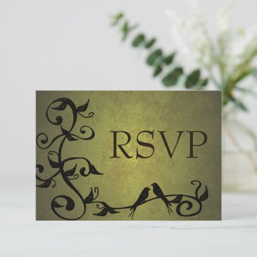 オリーブグリーン ヴィンテージ ヴァイン RSVP カード (スタンド正面)