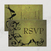 オリーブグリーン ヴィンテージ ヴァイン RSVP カード (正面/裏面)
