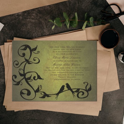 オリーブグリーン ヴィンテージ ヴェディング インヴィテーション 招待状