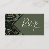 オリーブグリーン&金ゴールドフレームフローラRSVP エンクロージャーカード (正面)