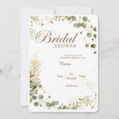 オリーブグリーン&金ゴールドボタニカルブライダルシャワーインビタット 招待状 (正面)