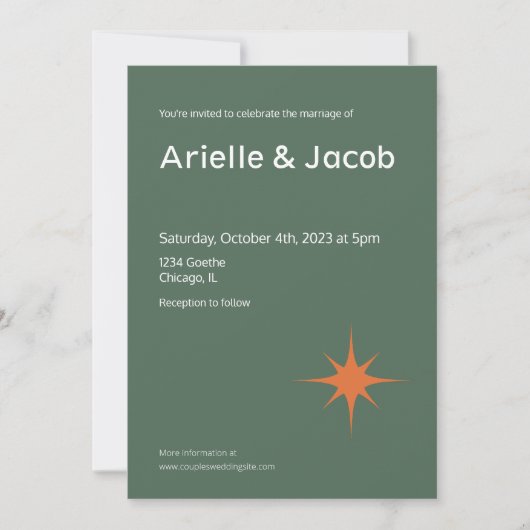 オリーブグリーン、錆、ピンクミッドセンチュリーモダン 招待状 (正面)