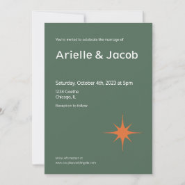 オリーブグリーン、錆、ピンクミッドセンチュリーモダン 招待状