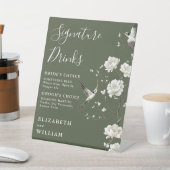 オリーブグリーンChinoiserieシグネチャードリンク結婚ズ 台座サイン (インサイチュ)