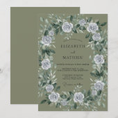 オリーブグレイのリースの結婚式 招待状 (正面/裏面)