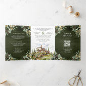 オリーブグローブウォーターカラートスカーニイタリ結婚アズ 三つ折り招待状 (内部)