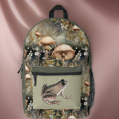 オリーブコテージコアマッシュルームとカエルとモノグラム プリントバックパック