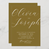 オリーブゴールデンブロンズモダンズ結婚ズ | 写真とQR 招待状 (正面/裏面)