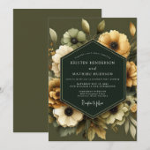 オリーブゴールドのアネモネウェディング 招待状 (正面/裏面)