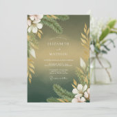 オリーブゴールドの植物婚礼デザイン 招待状 (スタンド正面)