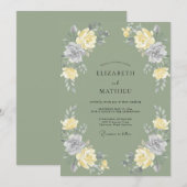 オリーブシルバー芍薬の結婚式 招待状 (正面/裏面)