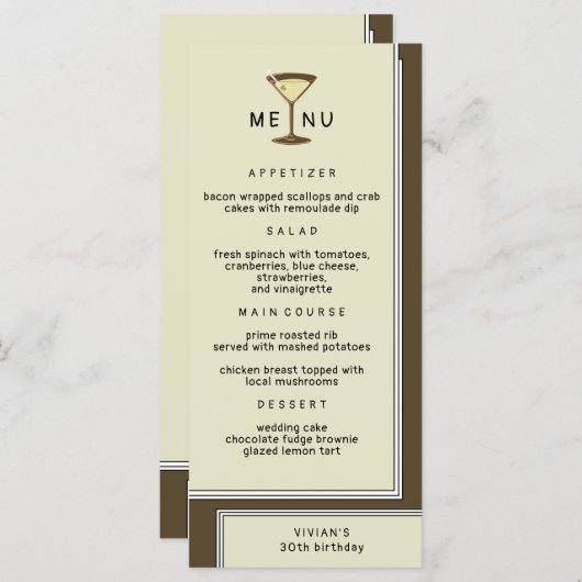 オリーブスタイリッシュマルティーニ誕生日ディナー メニュー (正面/裏面)