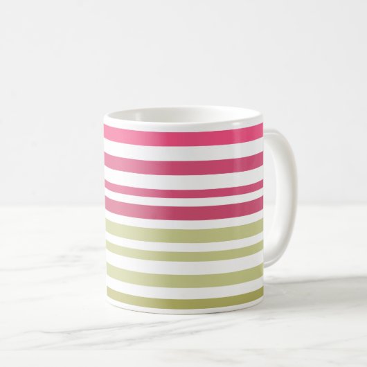 オリーブストライプのピンク コーヒーマグカップ (正面右)