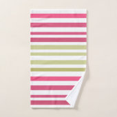 オリーブストライプのピンク バスタオルセット (ハンドタオル)