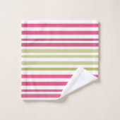 オリーブストライプのピンク バスタオルセット (ウォッシュタオル)