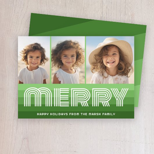 オリーブストライプグリーンのレトロ- メリー 3枚の写真 シーズンカード
