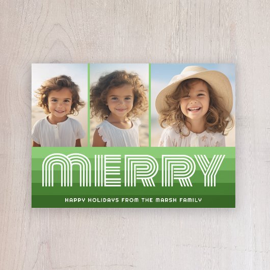 オリーブストライプグリーンのレトロ- メリー 3枚の写真 シーズンカード
