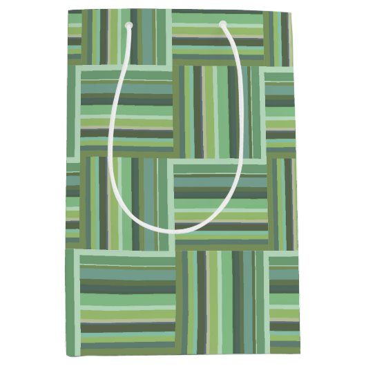 オリーブストライプグリーン織り模様 ミディアムペーパーバッグ (正面)