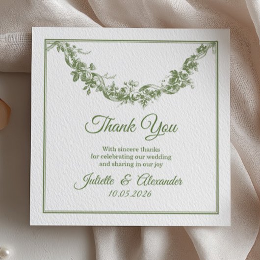 オリーブセージのトゥール・ド・ジュイの結婚式サンクスカード サンキューカード