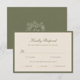 オリーブセージの秋の結婚式RSVPカード エンクロージャーカード