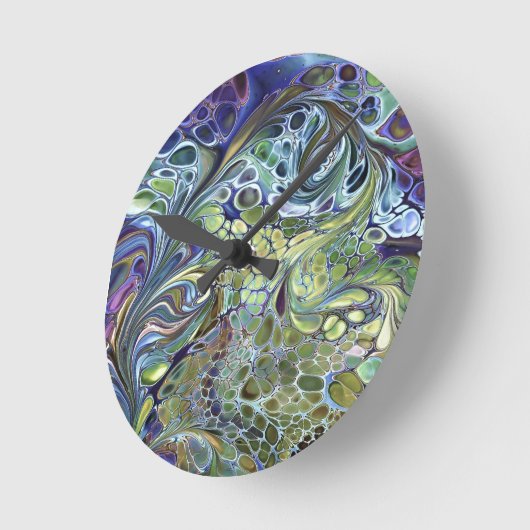 オリーブセージグリーン、紫青色バーゴーニュ抽象芸術 ラウンド壁時計 (傾斜)