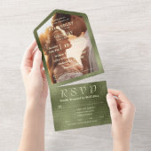 オリーブセージ緑のきらめく背景の写真 オールインワン招待状 (貼ってはがせる)