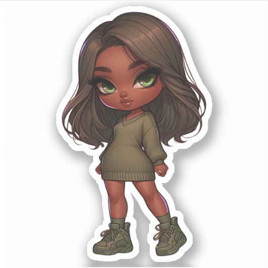 オリーブチビ（小さくかわいく書いた感じ）の可愛い女の子 シール (正面)