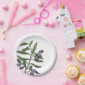 オリーブツリーブランチグリーンパープルプレート ペーパープレート (パーティー)