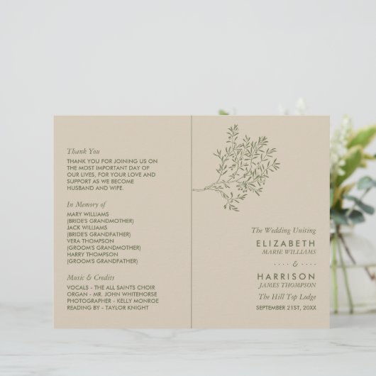 オリーブツリーブランチ素朴結婚式 プログラム (スタンド正面)