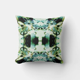 オリーブティール（緑がかった色）グリーンブラックフローラ対称デザイン クッション