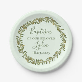 オリーブパーソナライズされたとの洗礼プラスチックプレート ペーパープレート