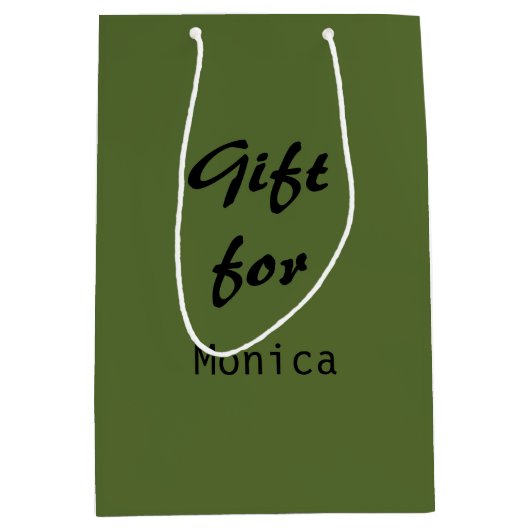 オリーブパーソナライズされたグエレガントスタイリッシュリー名 ミディアムペーパーバッグ (正面)