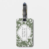 オリーブパーソナライズされたグリーンホワイトフローリッシュ ラゲッジタグ (裏面縦)