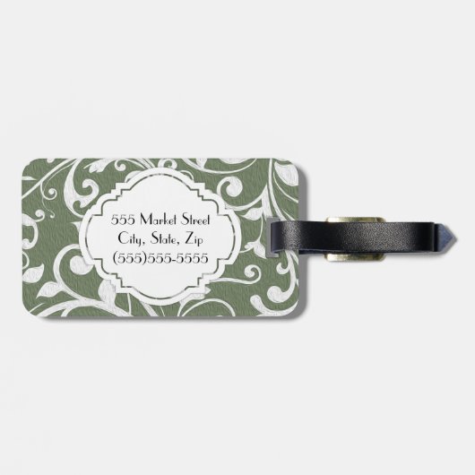 オリーブパーソナライズされたグリーンホワイトフローリッシュ ラゲッジタグ (裏面横)