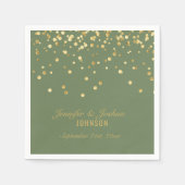 オリーブパーソナライズされたセージ緑の金ゴールド結婚ズ スタンダードカクテルナプキン (正面)