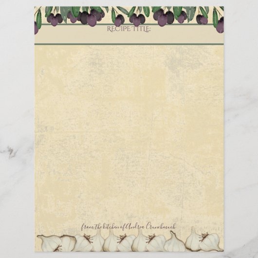 オリーブパーソナライズされたレシピレターヘッド (正面)