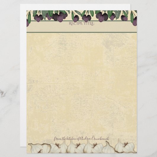 オリーブパーソナライズされたレシピレターヘッド (正面/裏面)