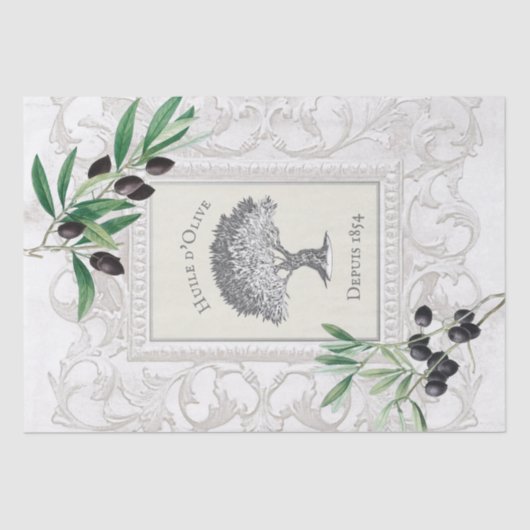 オリーブフランスの油ヴィンテージツリーのフレームの切り離し 薄葉紙 (正面)