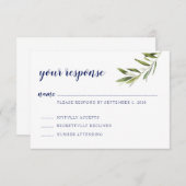 オリーブブランチの返信カード（ネイビーの筆記） 案内状 (正面/裏面)