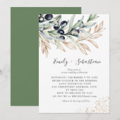 オリーブブランチグリーンリーゴールデンブライダル結婚ズ 招待状 (正面/裏面)