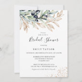 オリーブブランチグリーンリー、金ゴールドブライダルシャワー 招待状 (正面)