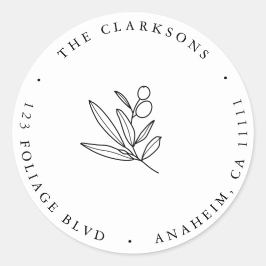 オリーブブランチシンプル差出人住所ラベル ラウンドシール (正面)