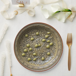 オリーブブランチフェイク地中海の陶器 ペーパープレート