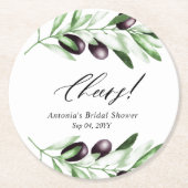 オリーブブランチブライダルシャワー ラウンドペーパーコースター (正面)