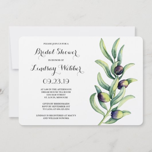 オリーブブランチブライダルシャワー 招待状 (正面)