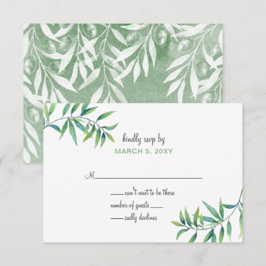 オリーブブランチボタニカル結婚式招待状rsvp 出欠カード (正面/裏面)