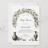 オリーブブランチボホアーチアームニュートラルベビーシャワー 招待状 (正面)